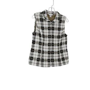 Christopher & Banks Women's Black White Plaid Cottage Grandma Zippered Vest Sz S